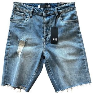 Kut From The Kloth Margot High Rise Long Short Distressed Raw Hem Size 0…